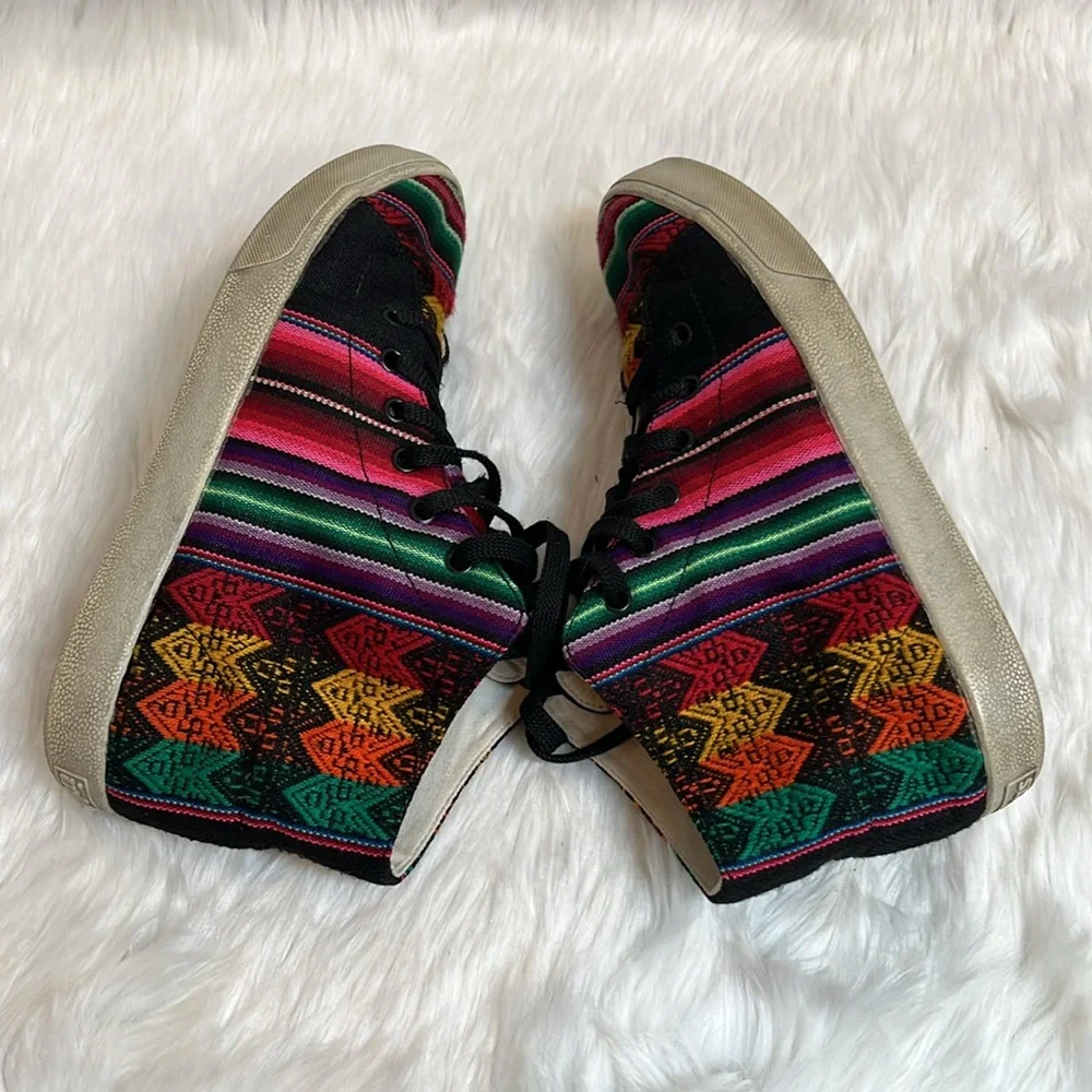 Inkkas High Top Sneakers Women Size 8 Multicolor Aztec Lace Up Hippie Style